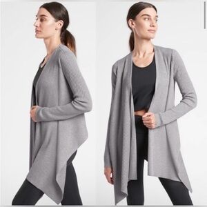Athleta Solstice Wrap Ribbed Draped Gray Cardigan, Size L